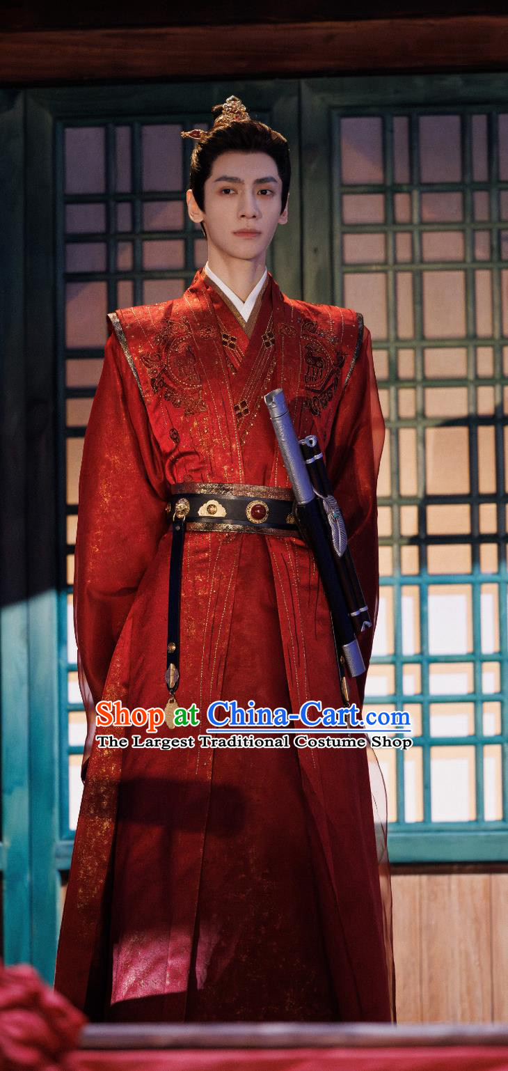 Traditional Chinese Tang Dynasty Red Hanfu TV Series Drama Follow Your Heart Prince Jiang Xin Bai Costume Ancient China Warrior Clothing
