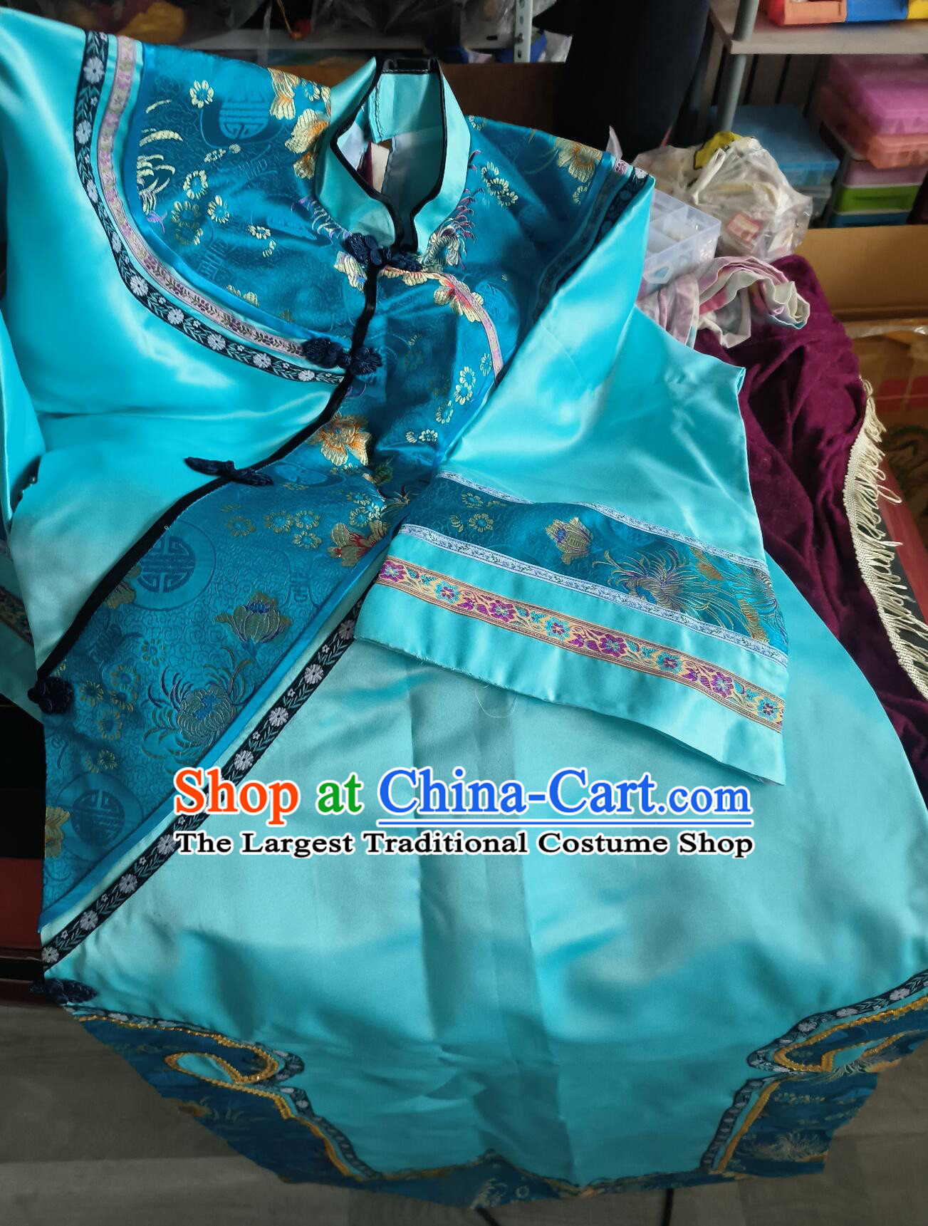 Chinese Qing Dynasty Empress Costume Ancient China Princess Clothing Traditional Palace Lady Blue Dress