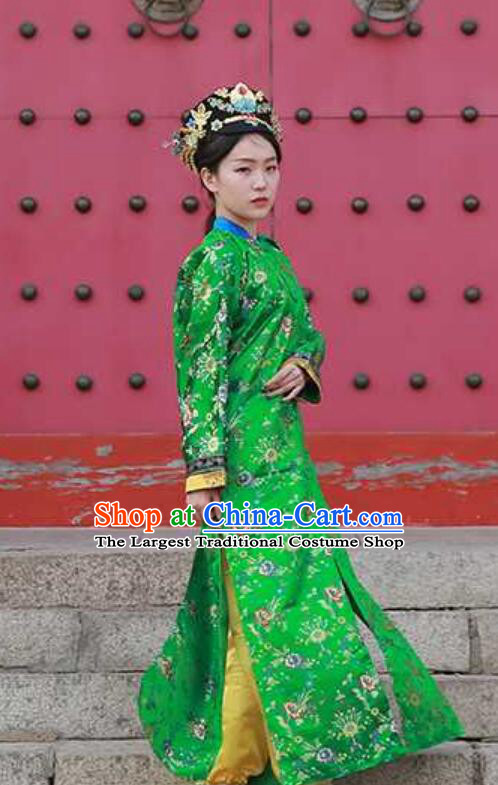 Ruyi Royal Love in the Palace Green Dress Chinese Qing Dynasty Empress Costume Ancient China Manchu Palace Woman Clothing
