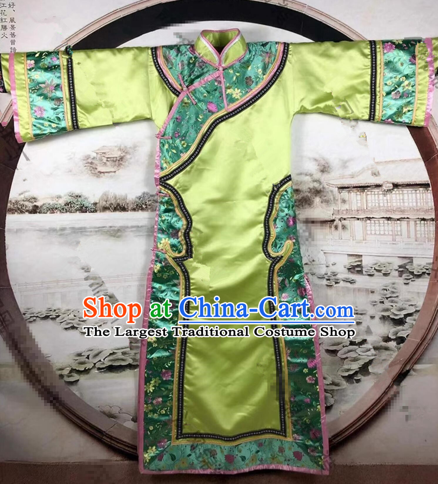 Chinese Traditional Palace Lady Green Dress Qing Dynasty Empress Costume Ancient China Imperial Consort Clothing