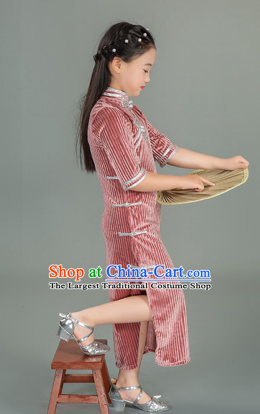 China Classical Qipao Stage Dance Cheongsam Pink Dress Traditional Chinese Clothing