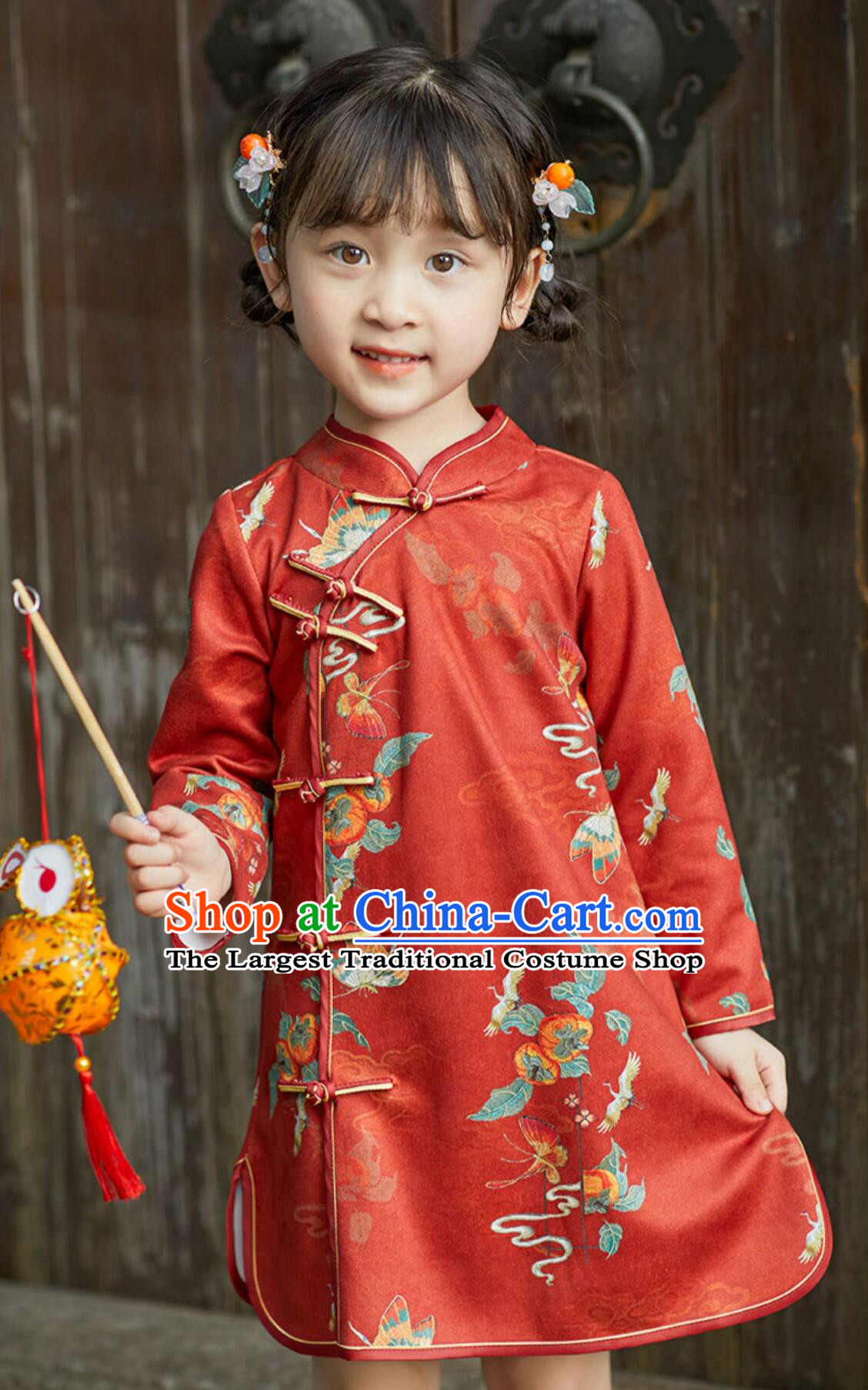 China Classical Dress Traditional Chinese Clothing Children Qipao Red Cheongsam