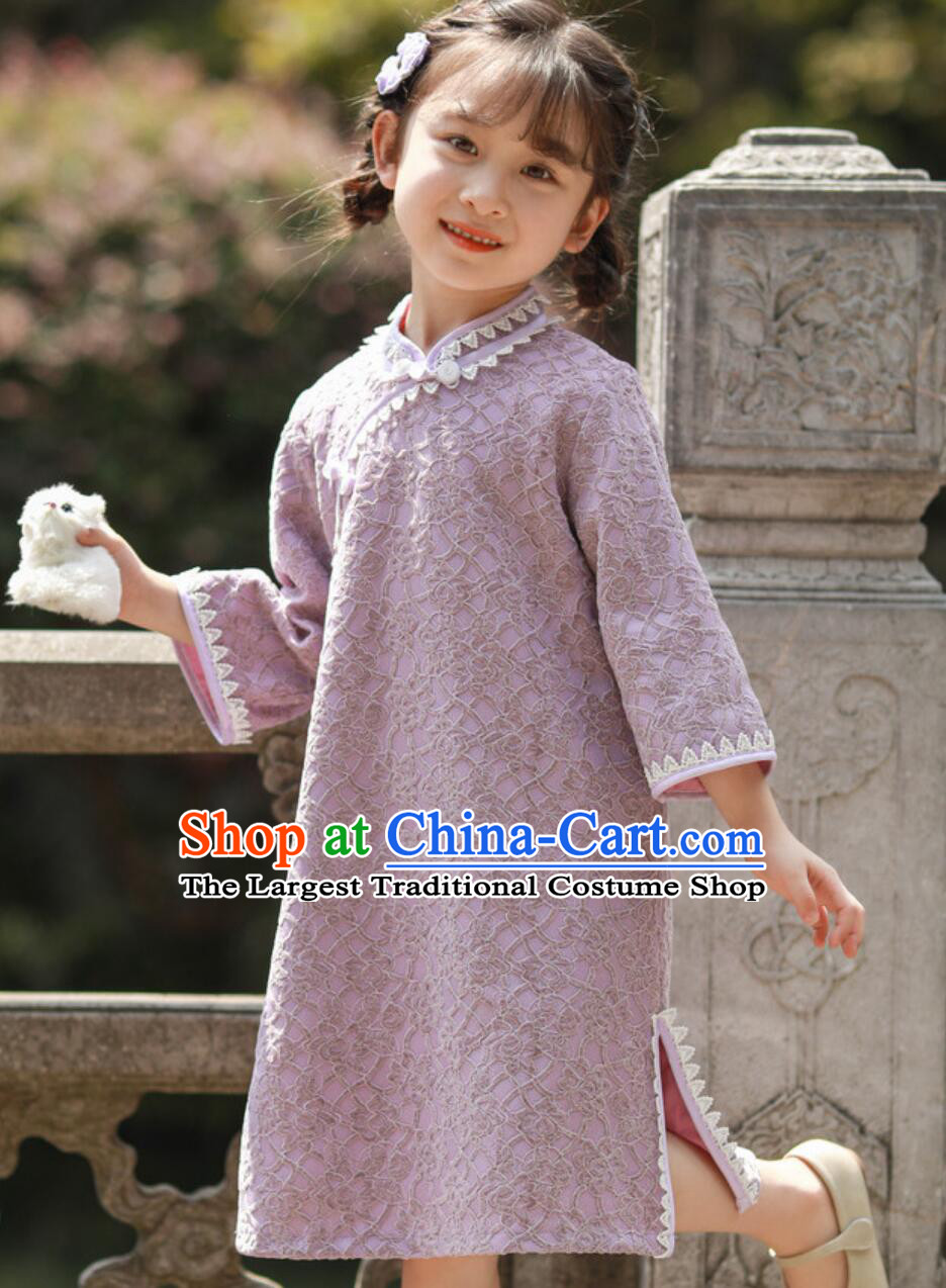 Traditional Chinese Clothing China Children Qipao Purple Cheongsam Classical Dress