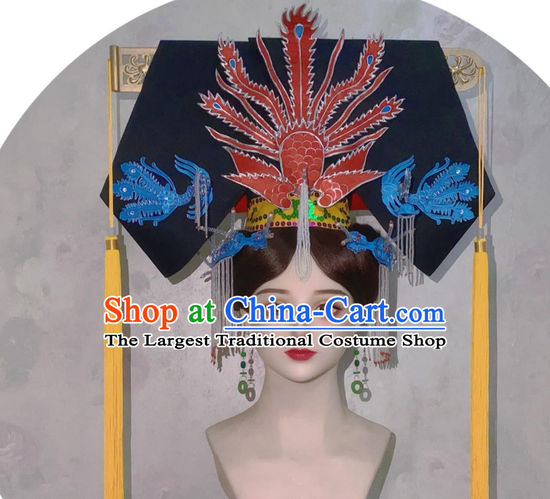 Ancient China Empress Qi Headgear TV Drama My Fair Princess Queen Grand Headpiece Traditional Chinese Qing Dynasty Manchu Woman Phoenix Hat