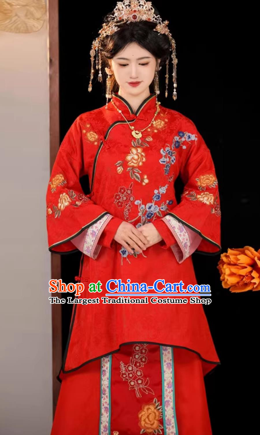 Ancient China Bride Costume Late Qing Dynasty Civil Wedding Clothing Traditional Chinese Red Dress