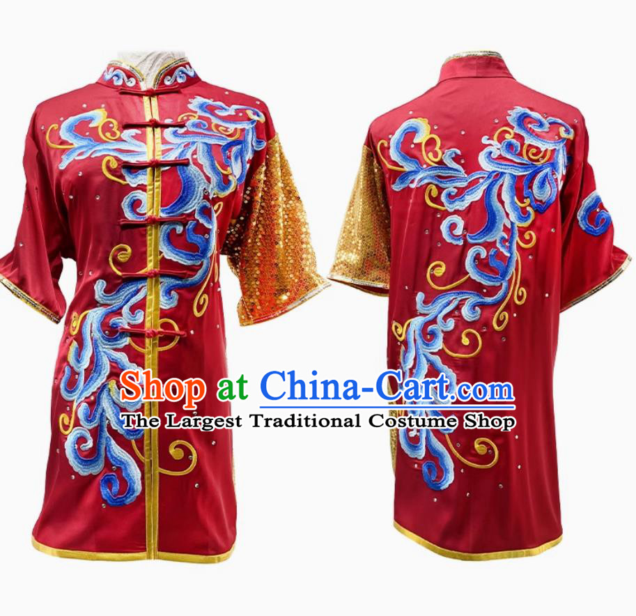 Chinese Traditional Kung Fu Costume Martial Arts Uniform Changquan Wushu Tournament Red Outfit Embroidered Clothing