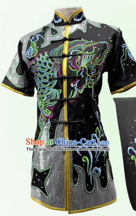 Chinese Embroidered Changquan Clothing Traditional Kung Fu Costume Martial Arts Uniform Wushu Tournament Black Outfit