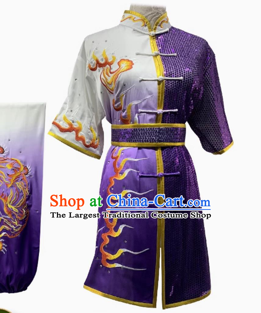 Chinese Changquan Competition Clothing Traditional Kung Fu Costume Martial Arts Embroidered Tiger Uniform Wushu Tournament Purple Outfit