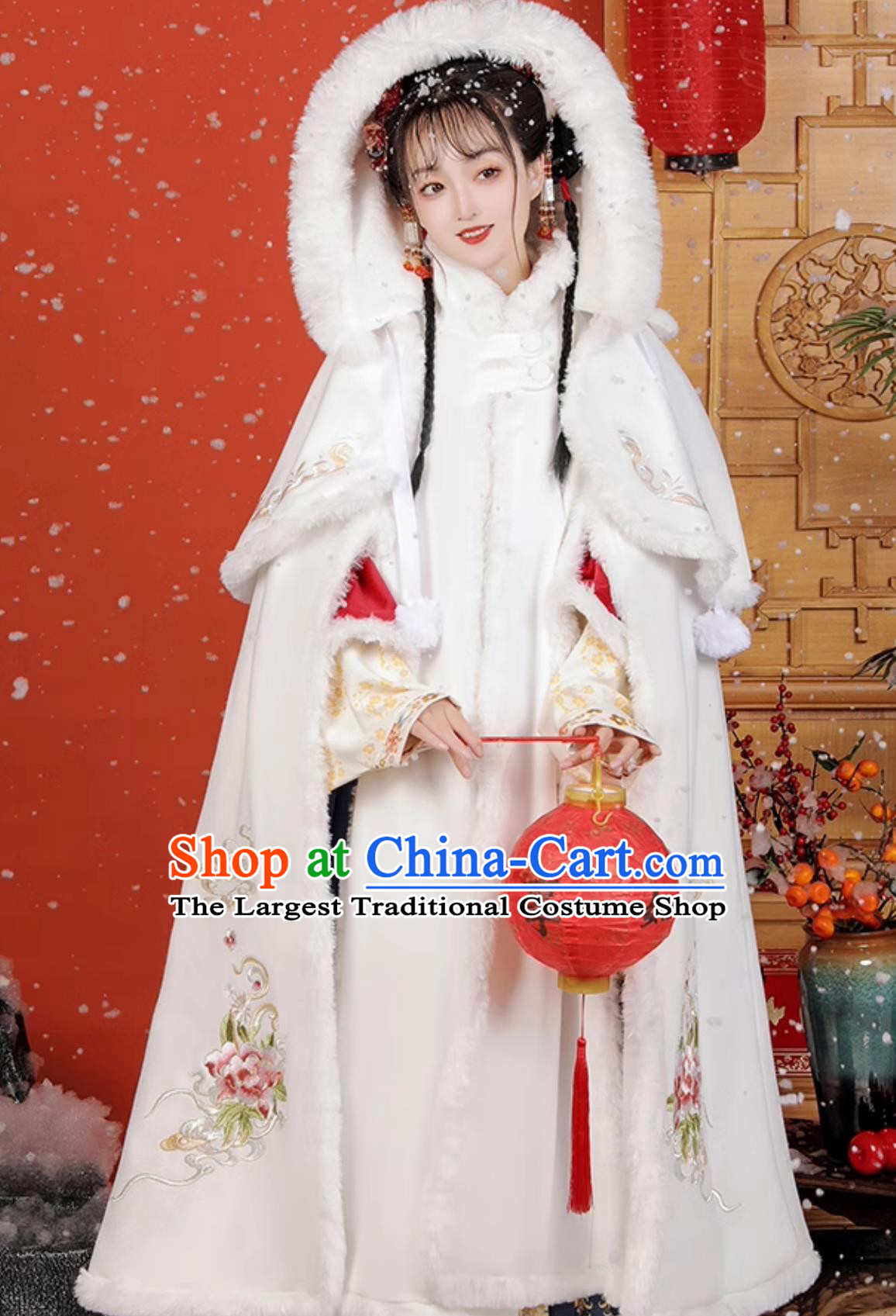 Ancient China Noble Lady Costume Traditional Chinese Hanfu Cape Embroidered Clothing Ming Dynasty Princess White Cloak