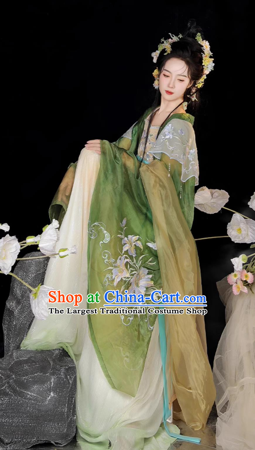 Ancient China Butterfly Fairy Costume Chinese Traditional Green Hanfu Dress Tang Dynasty Princess Embroidered Clothing