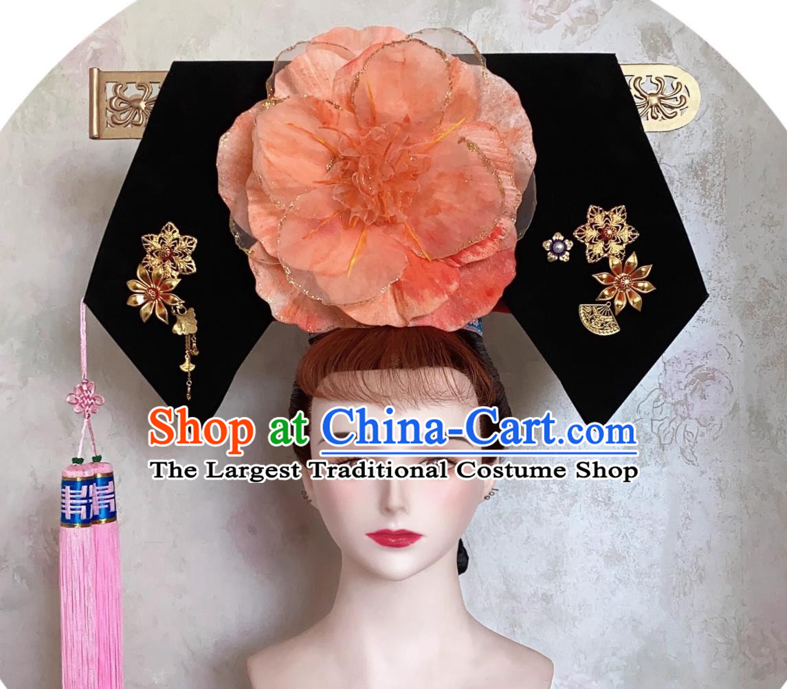China Qing Dynasty Manchu Woman Hat Traditional Chinese Headdress TV Series Princess Pearl Zi Wei Da La Chi Headgear