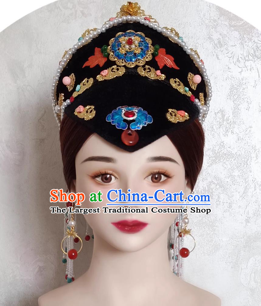 China Qing Dynasty Empress Dowager Hat Traditional Chinese Court Headdress TV Series Xiao Zhuang Epic Da Yu Er Headgear