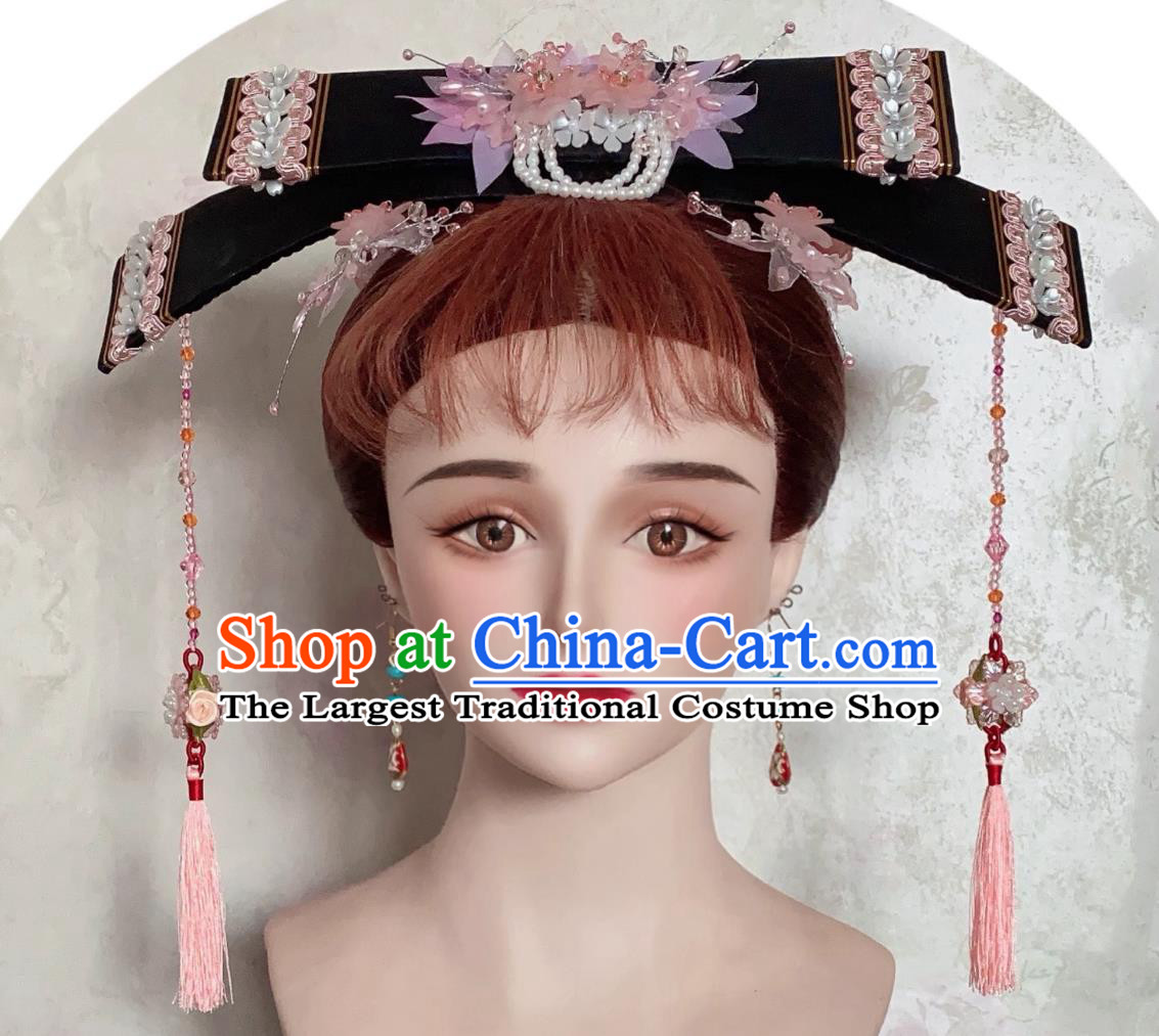 China Qing Dynasty Noble Woman Headpiece Traditional Chinese Manchu Headdress TV Series Princess Pearl Zi Wei Headgear