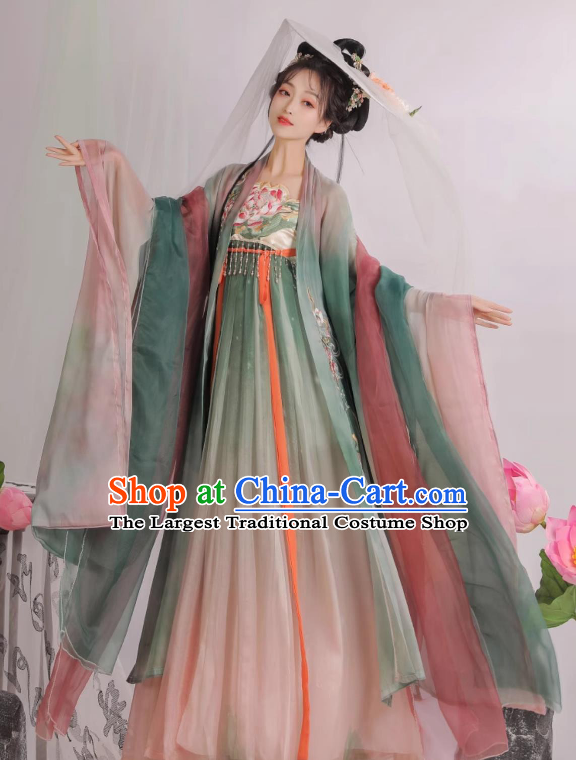 Chinese Tang Dynasty Princess Clothing Ancient China Lotus Fairy Costume Traditional Hanfu Dress