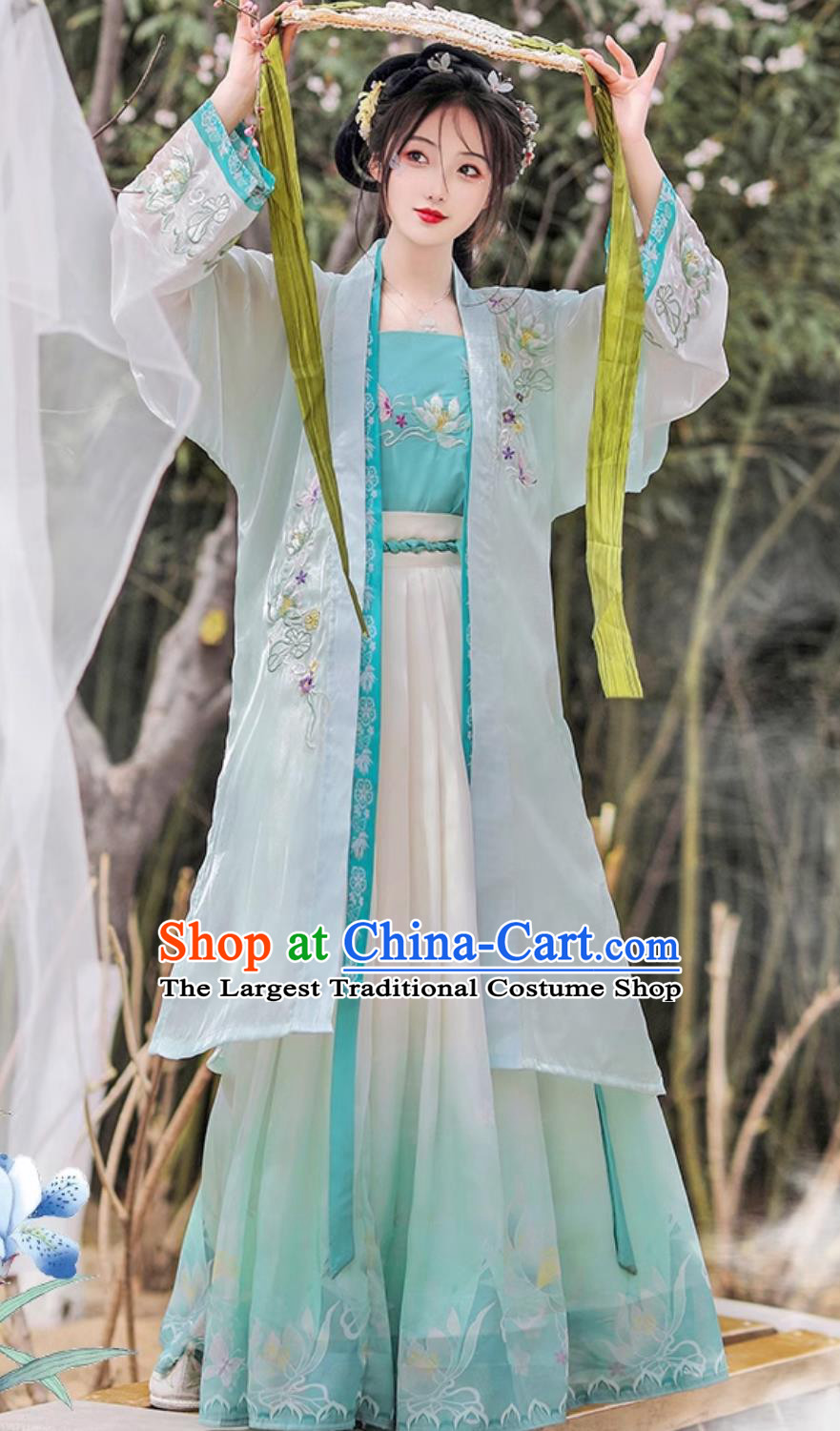 Chinese Traditional Blue Hanfu Dress Song Dynasty Young Lady Clothing Ancient China Woman Costume Complete Set