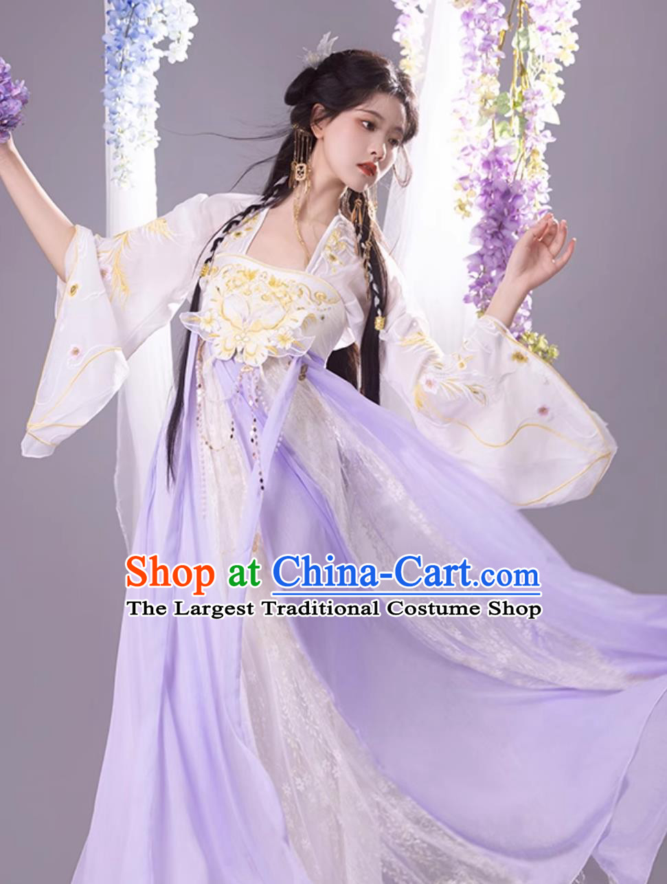 Ancient China Fairy Costume Chinese Traditional Lilac Hanfu Dress Tang Dynasty Princess Clothing