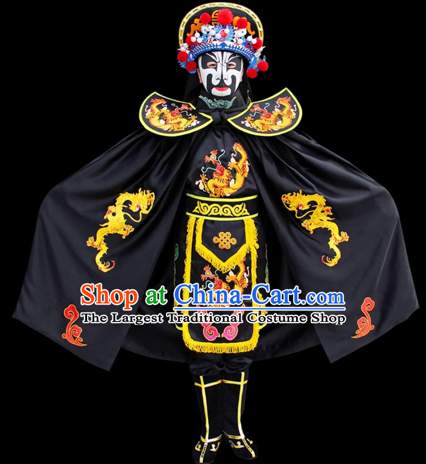 Chinese Mask Change Costume and Hat Professional Sichuan Opera Mask Changing Clothing Traditional Bian Lian Black Outfit Complete Set