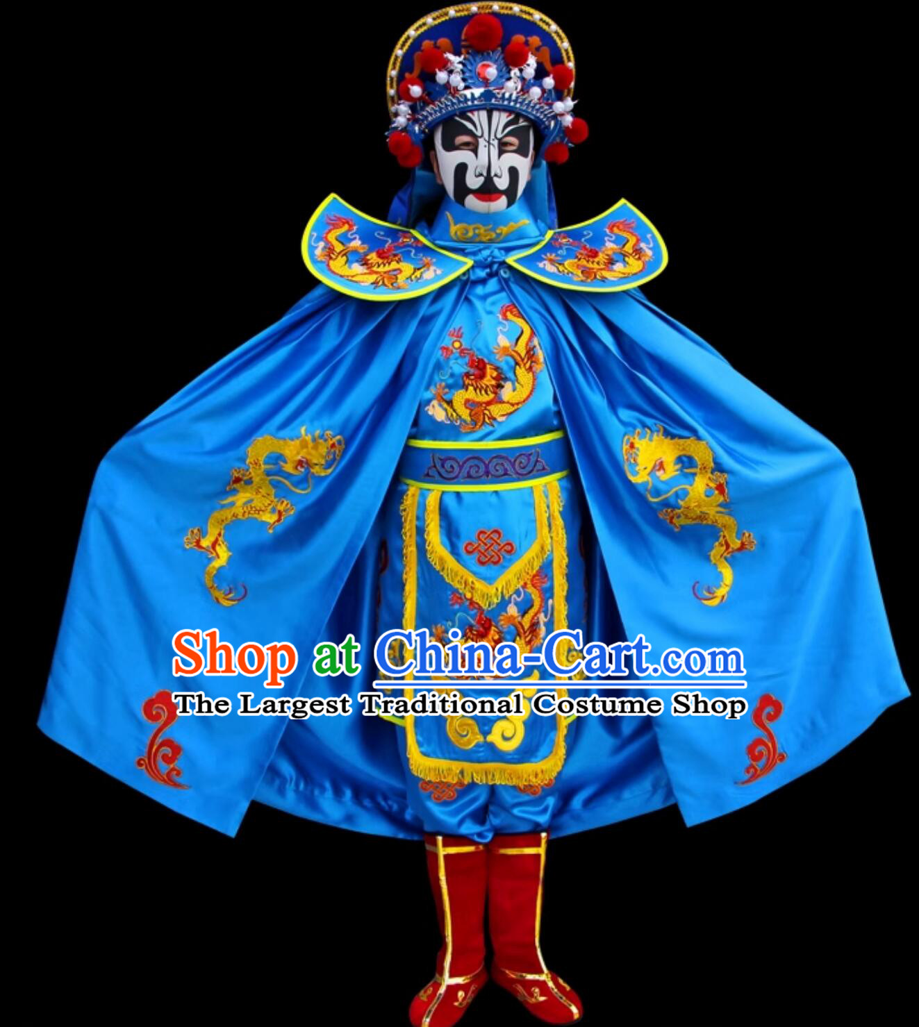 Chinese Traditional Bian Lian Blue Outfit Mask Change Costume and Hat Professional Sichuan Opera Mask Changing Clothing Complete Set