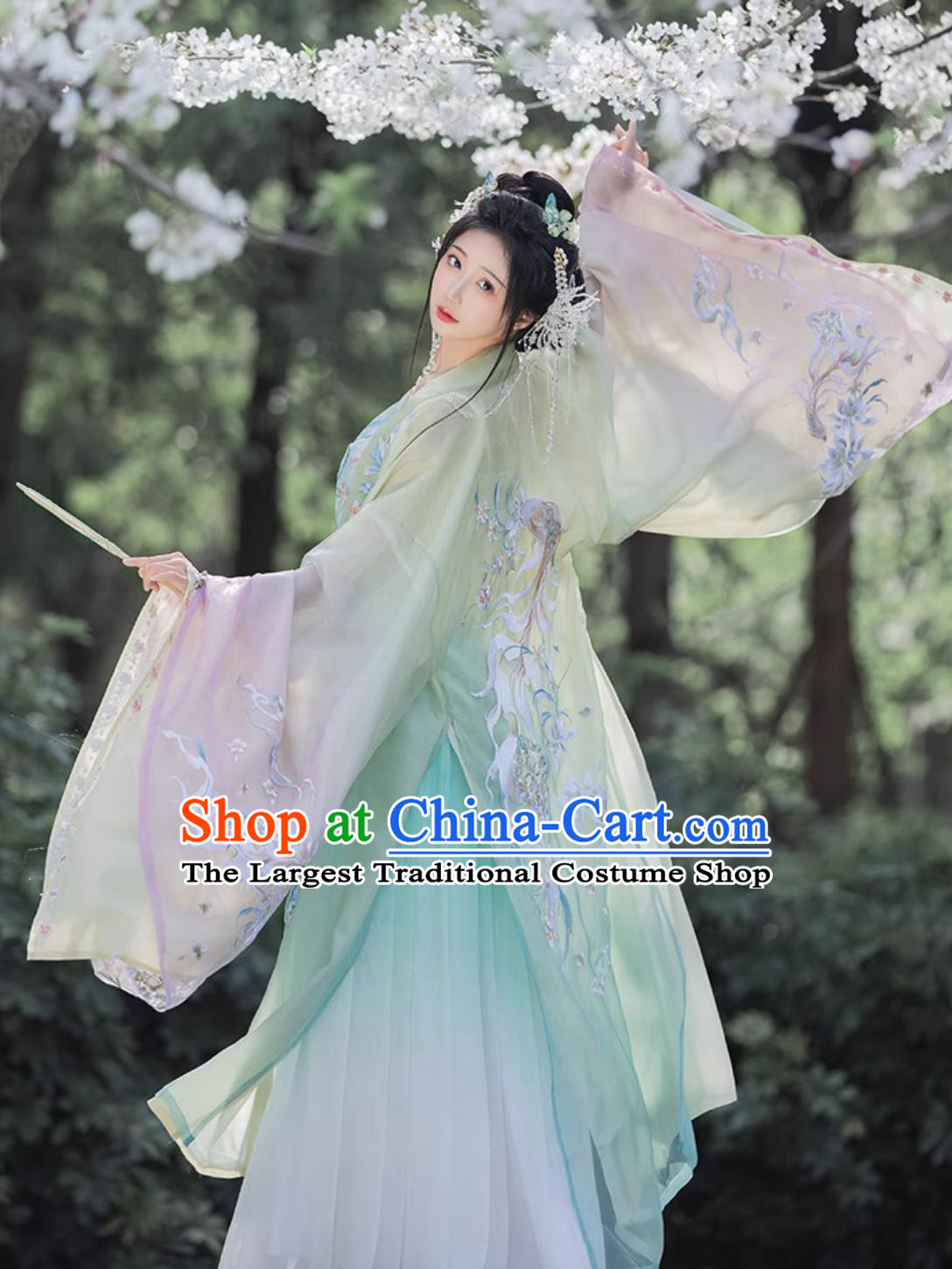 Chinese Song Dynasty Embroidered Epiphyllum Clothing Ancient China Princess Costume Traditional Hanfu Dress