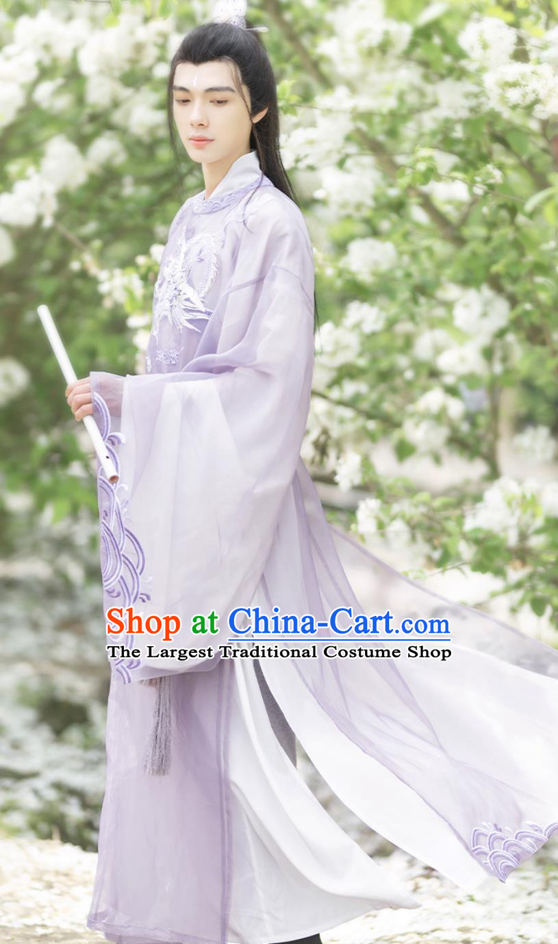 Chinese Tang Dynasty Prince Embroidered Clothing Traditional Hanfu Lilac Robe Ancient China Young Scholar Costumes