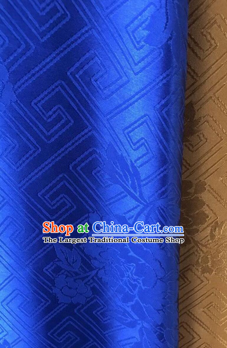 Traditional Chinese Fabric Classical Qipao Brocade Buddhism Swastika Rose Pattern Blue Cloth