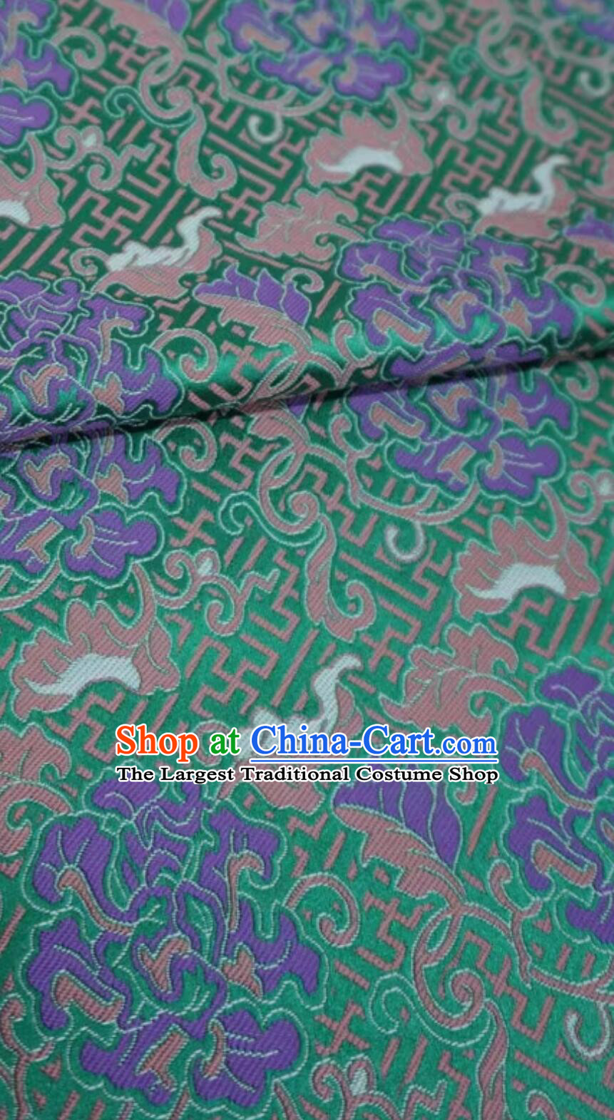 Traditional Chinese Fabric Classical Qipao Green Brocade Buddhism Swastika Pattern Cloth