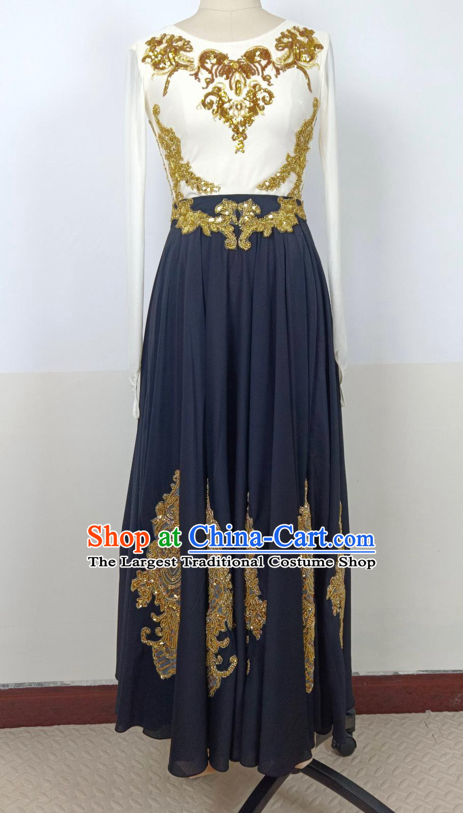 Chinese Xinjiang Folk Dance Costume Ethnic Women Group Dance Dress Uyghur Nationality Dance Clothing