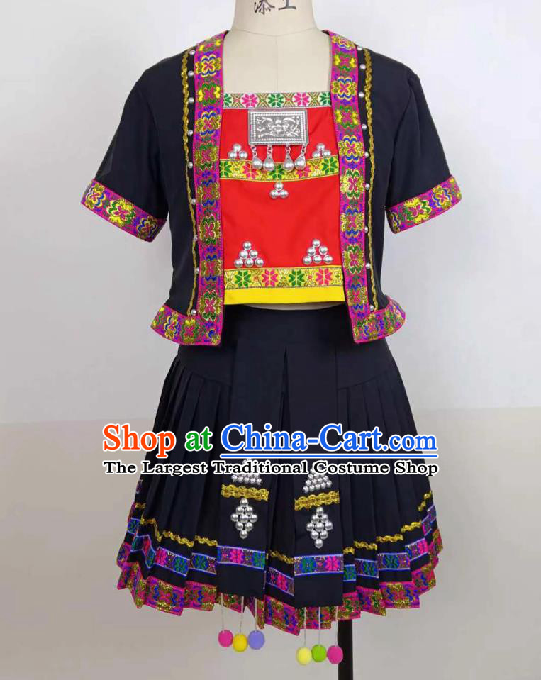 Chinese Miao Nationality Dance Clothing Hmong Folk Dance Costume Ethnic Women Group Dance Dress
