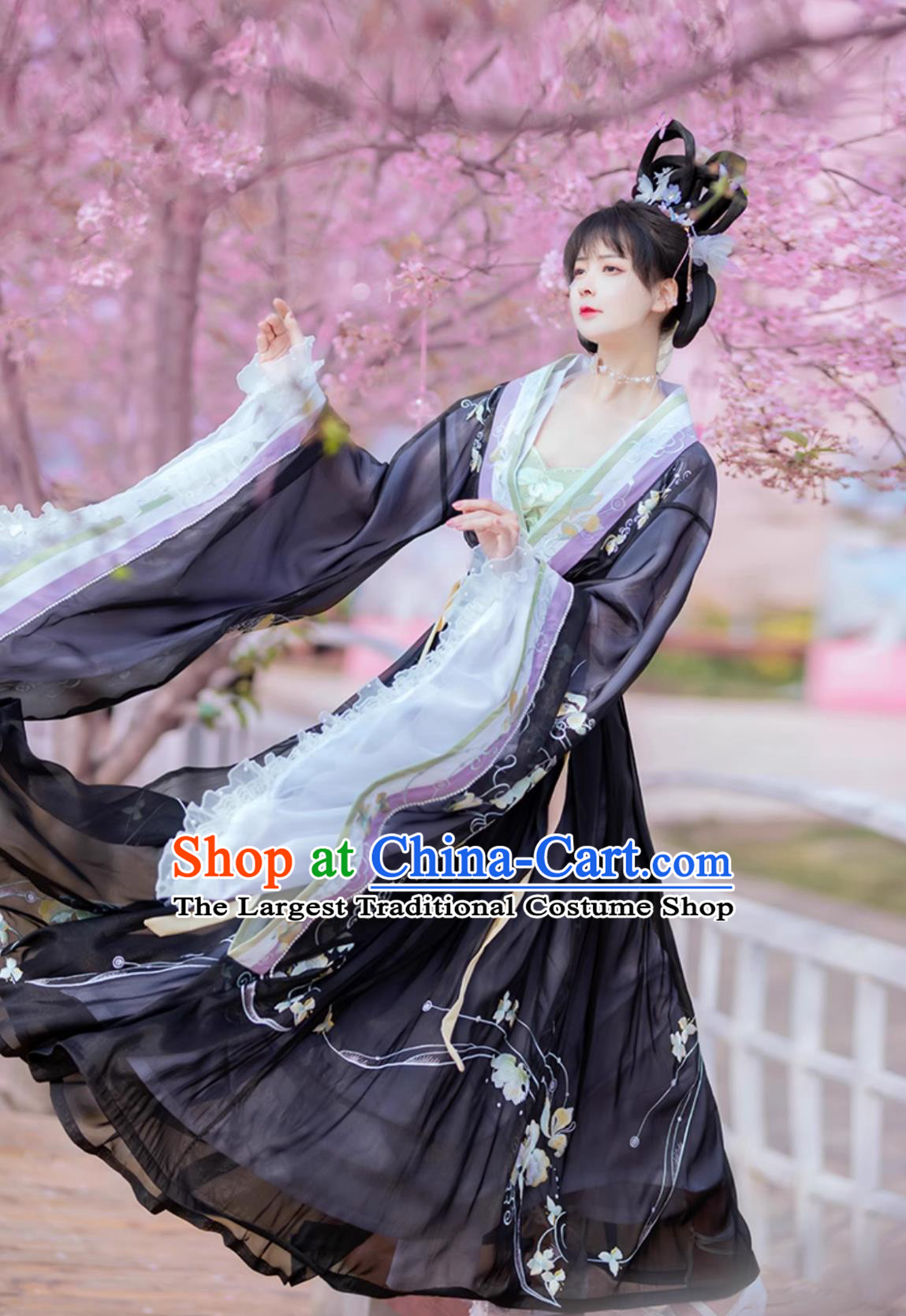 Jin Dynasty Princess Embroidered Clothing Traditional Chinese Black Hanfu Dress Ancient China Goddess Costume
