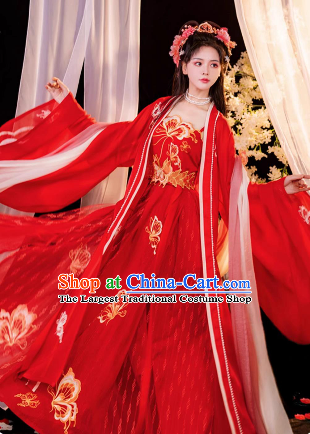 Ancient China Princess Costume Tang Dynasty Bride Embroidered Clothing Traditional Chinese Wedding Red Hanfu Dress