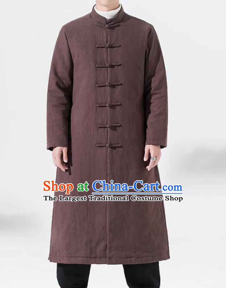 Chinese Winter Chocolate Greatcoat Tang Suit Cotton Padded Coat Traditional National Costume
