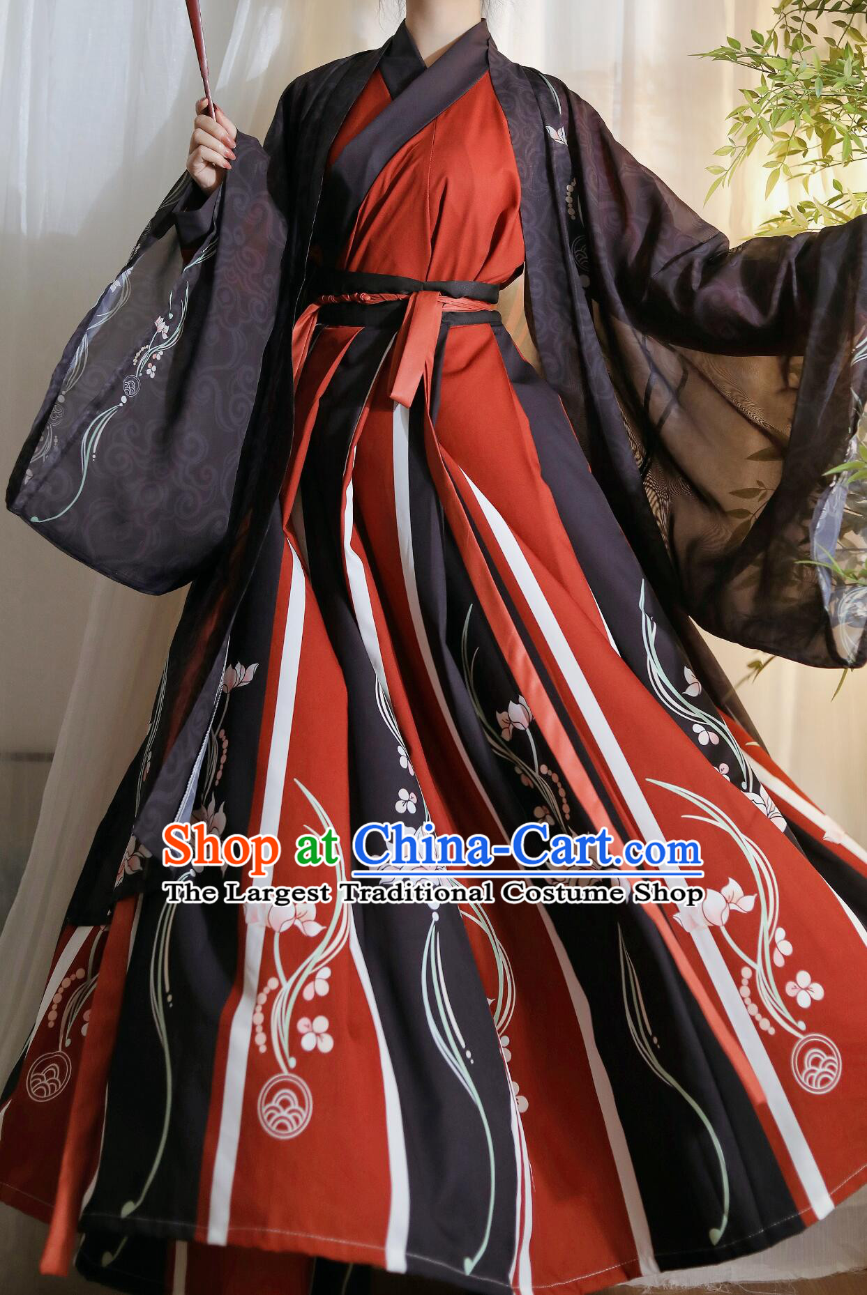 Black and Red Hanfu Dress Traditional Chinese Clothing Ancient China Jin Dynasty Swordsman Costume Complete Set