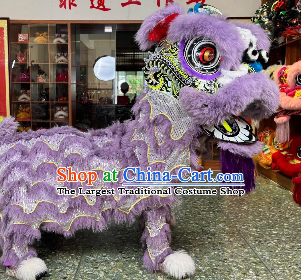 Purple Fur Chinese Traditional Lion Dance Costume Handmade Lion Head Dancing Lion Clothing Complete Set