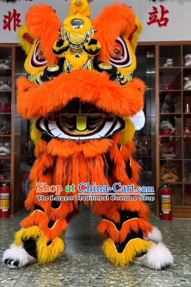 Orange Fur Handmade Fut San Lion Head Chinese Dancing Lion Clothing Traditional Lion Dance Costume Complete Set