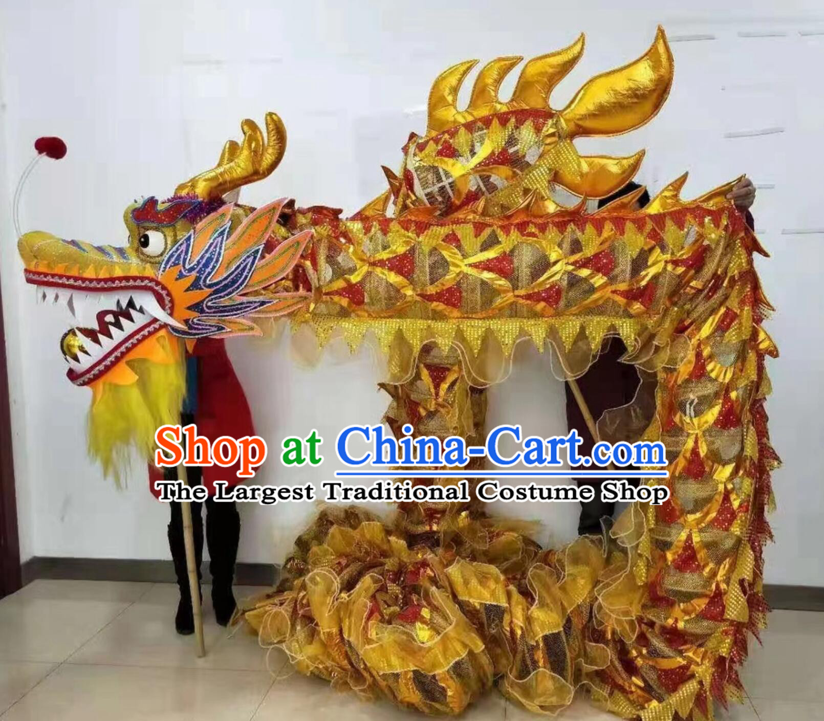 Chinese Traditional Net Dragon Dancing Props New Year Parade Dragon Dance Costume Handmade Red and Golden Dragon Dance Equipment