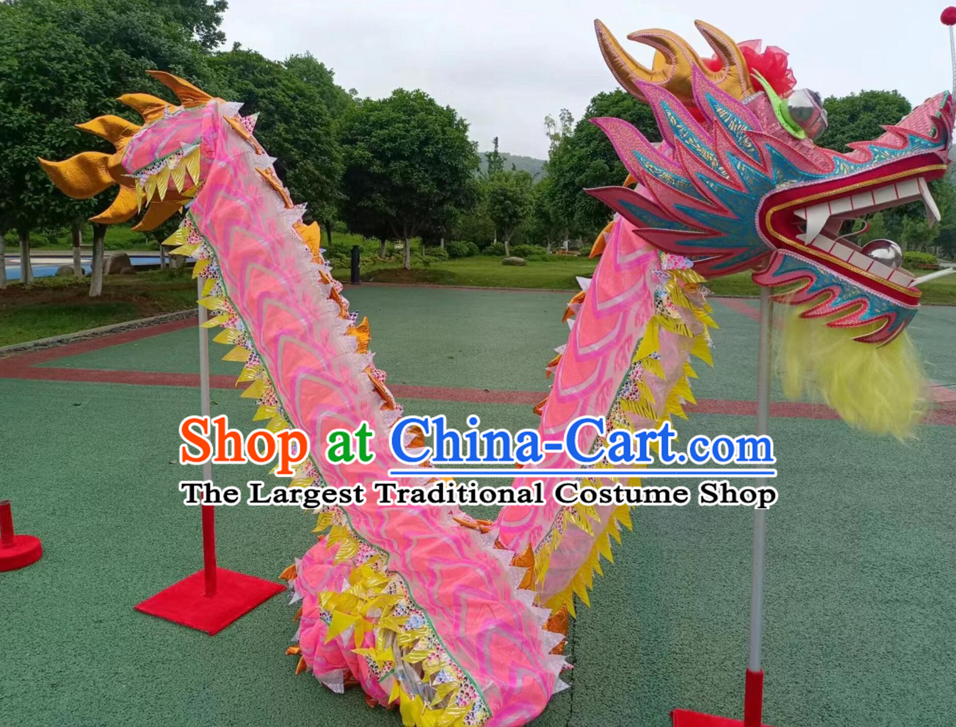 Traditional Net Dragon Dancing Props Chinese New Year Parade Dragon Dance Costume Handmade Pink Dragon Dance Equipment