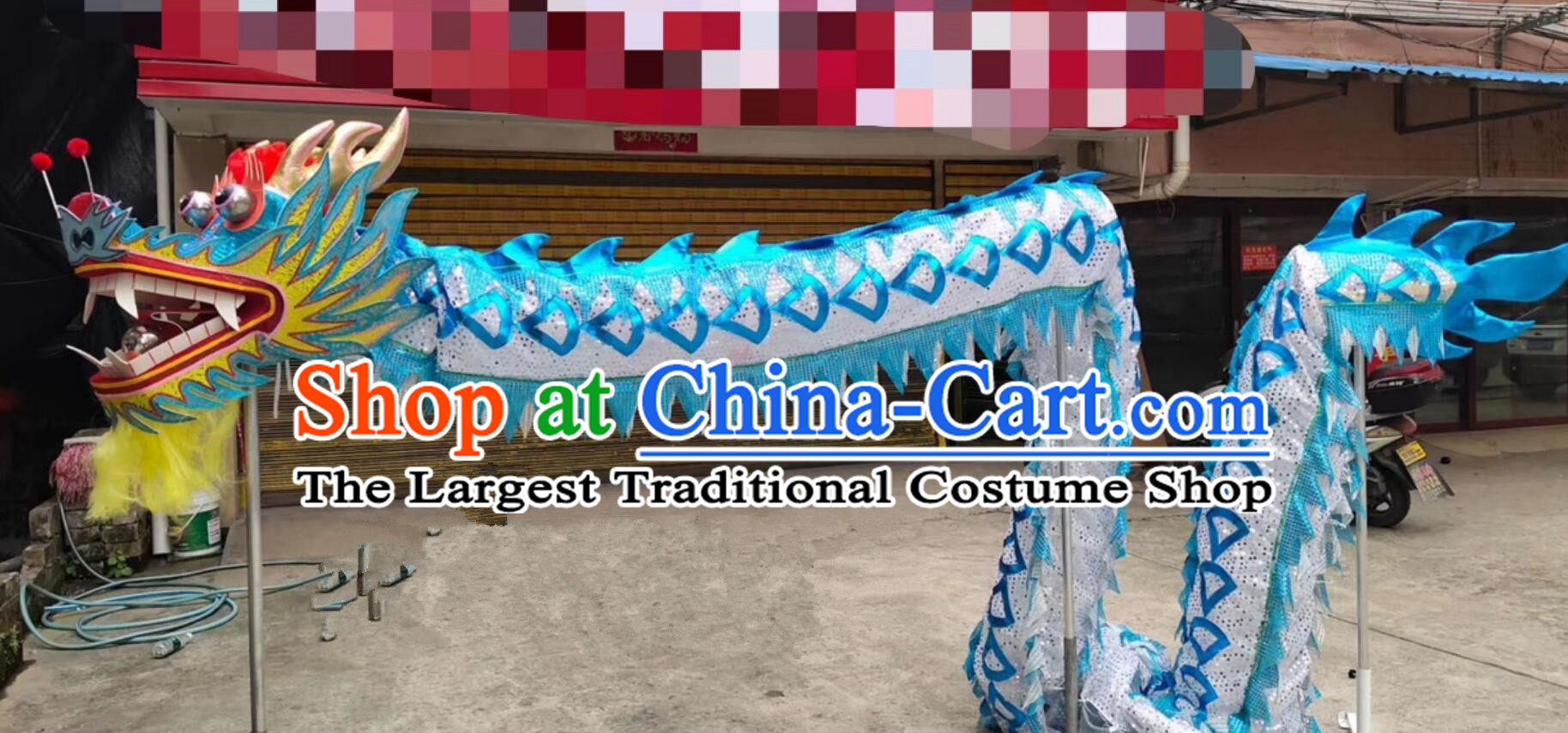 Handmade Blue Dragon Dance Equipment Traditional Net Dragon Dancing Props Chinese New Year Parade Dragon Dance Costume