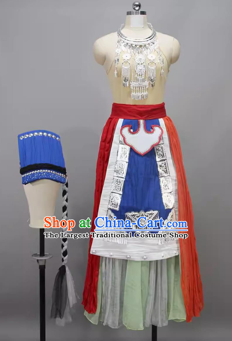 Chinese Dance Competition Clothing Qiang Nationality Dance Dress The Mountain Whisperer Ethnic Group Dance Costume