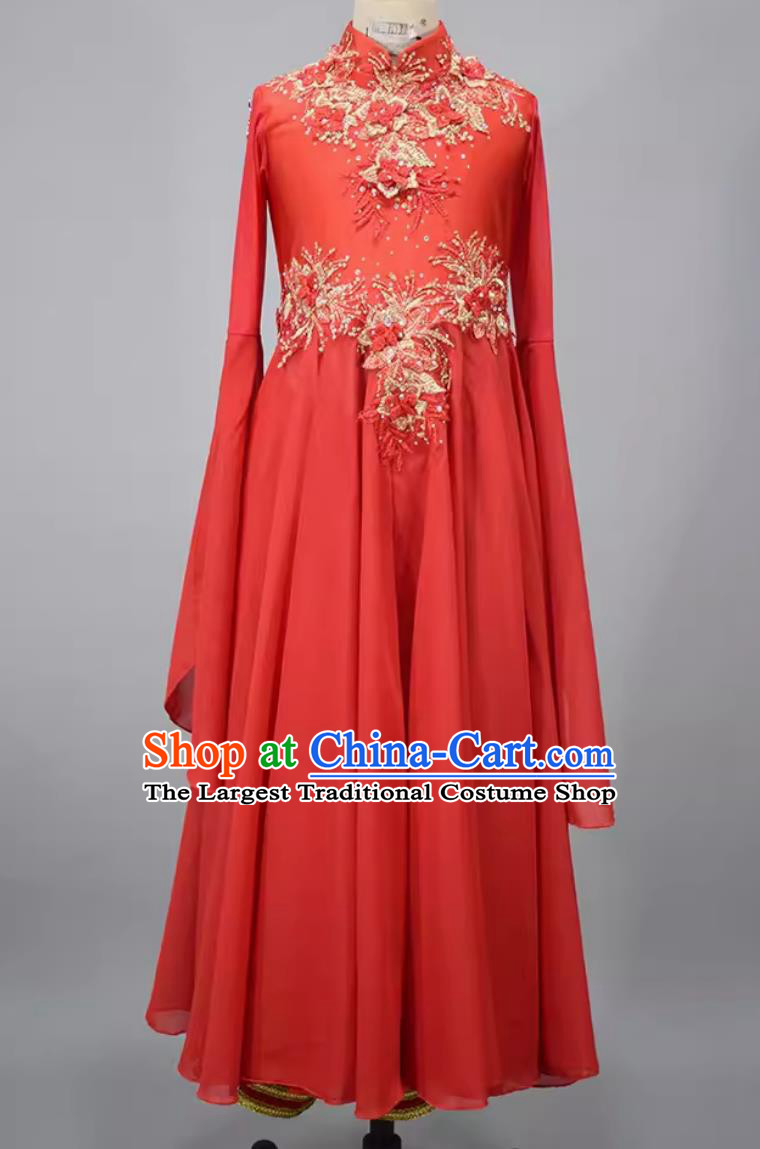 Chinese Classical Dance Clothing China Ethnic Dance Red Dress Kazak Nationality Girl Dance Costume