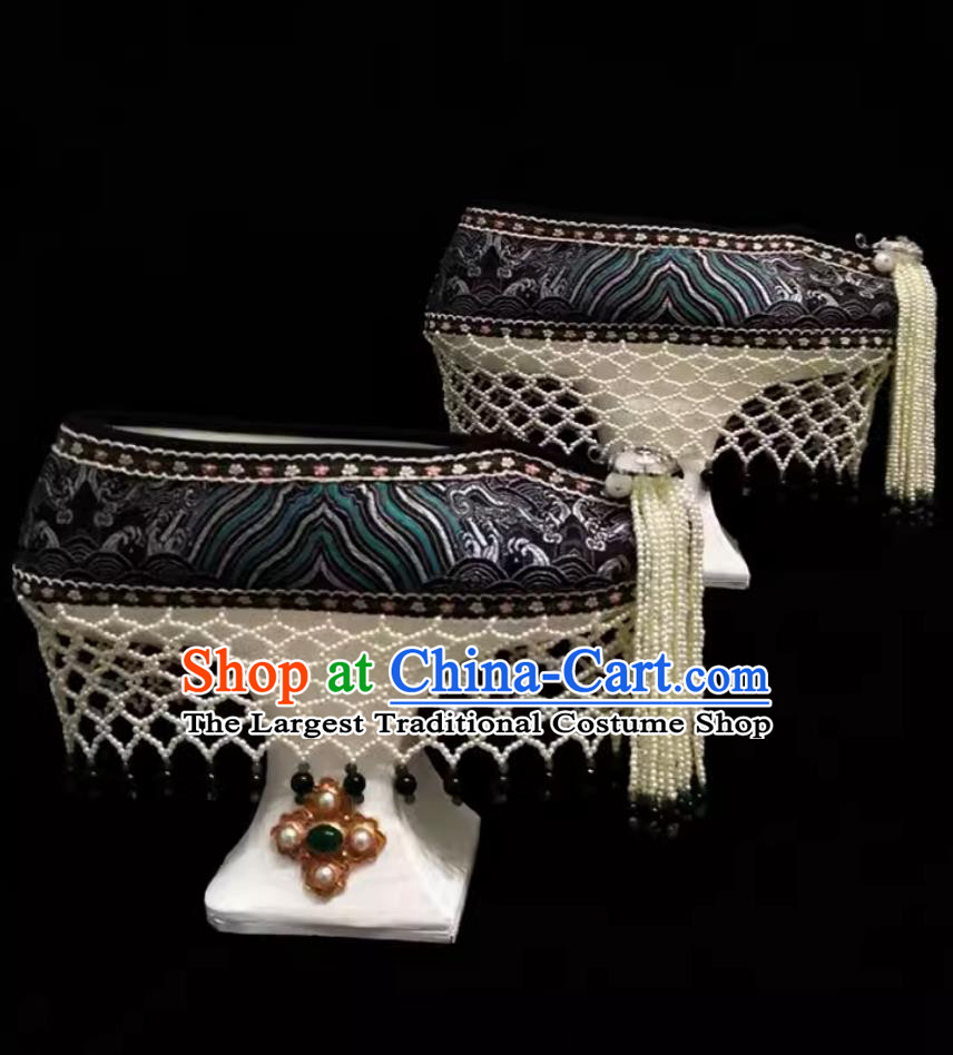 Handmade Traditional Qing Dynasty Palace Woman Pearls Shoes Ruyi Royal Love in the Palace Ancient Chinese Empress Platform Shoes