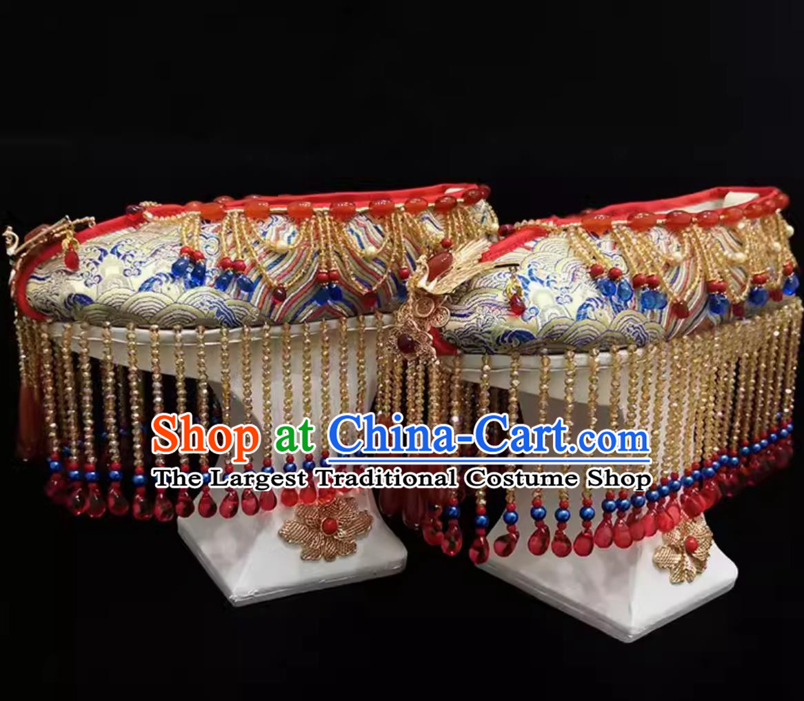 Ancient Chinese Empress Shoes Handmade Traditional Wedding Shoes Qing Dynasty Manchu Woman Platform Shoes