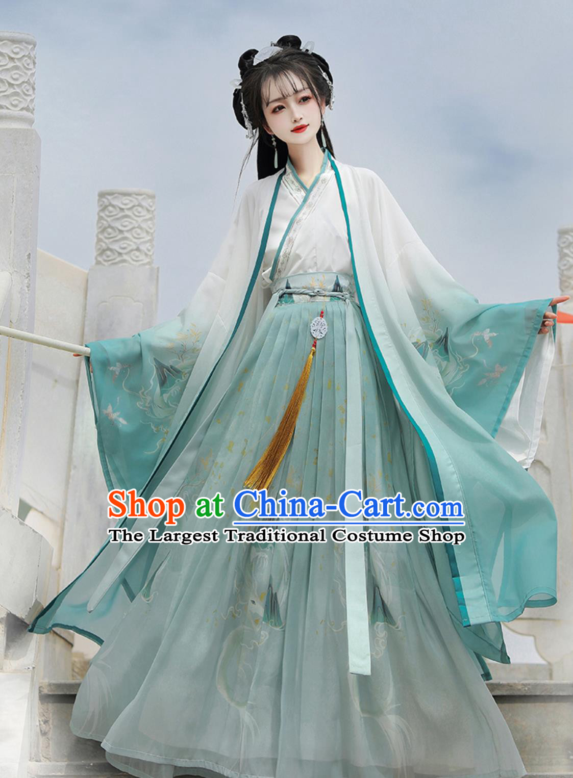 Traditional Green Hanfu Dress Chinese Jin Dynasty Costume Ancient China Swordswoman Clothing