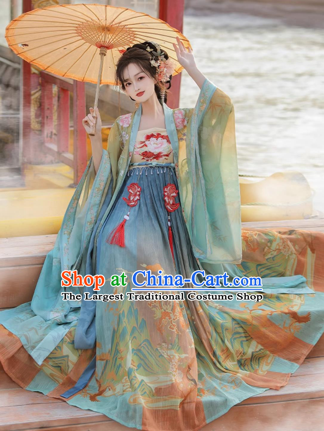 Chinese Tang Dynasty Woman Costume Ancient China Palace Princess Clothing Traditional Blue Hanfu Hezi Dress