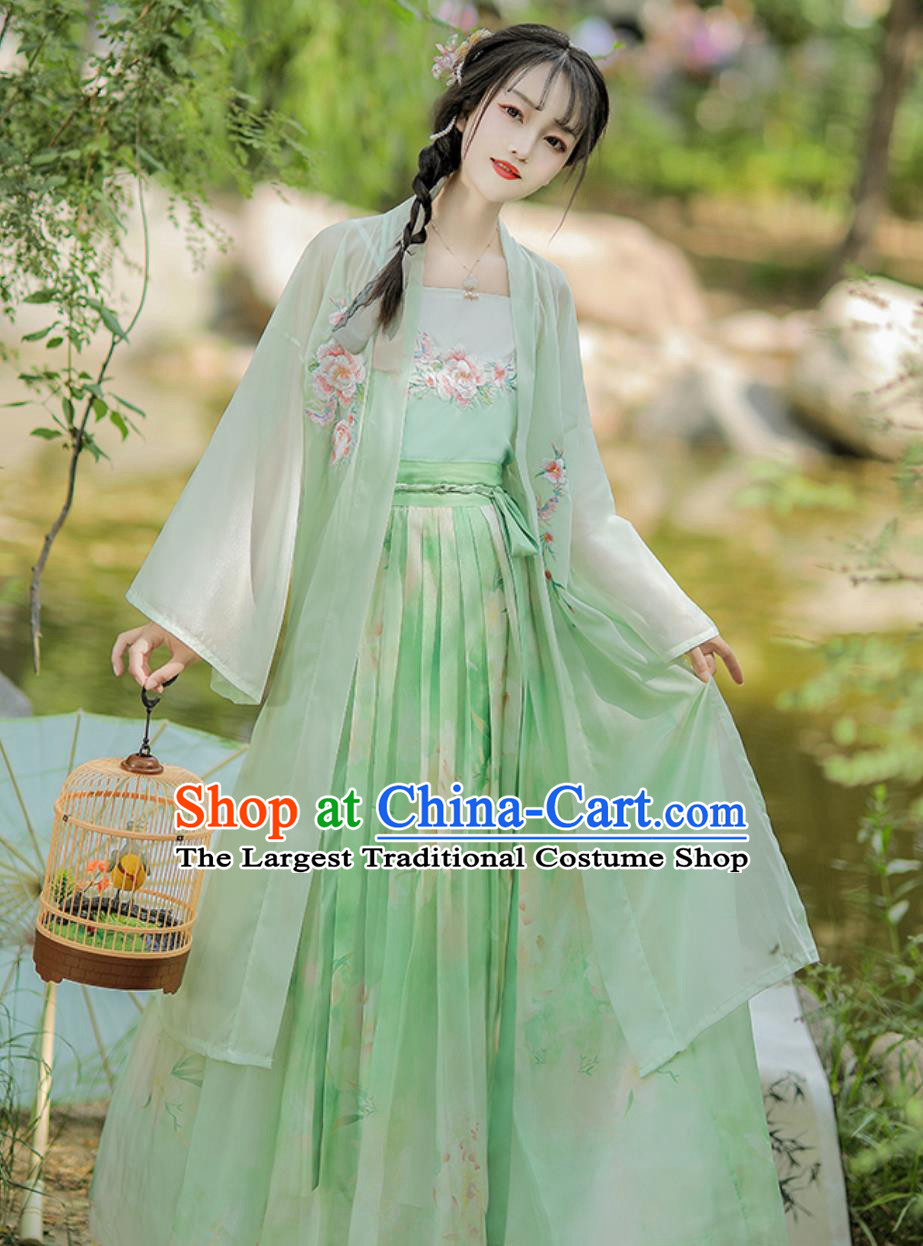 Ancient China Young Lady Clothing Traditional Green Hanfu Dress Chinese Song Dynasty Costume
