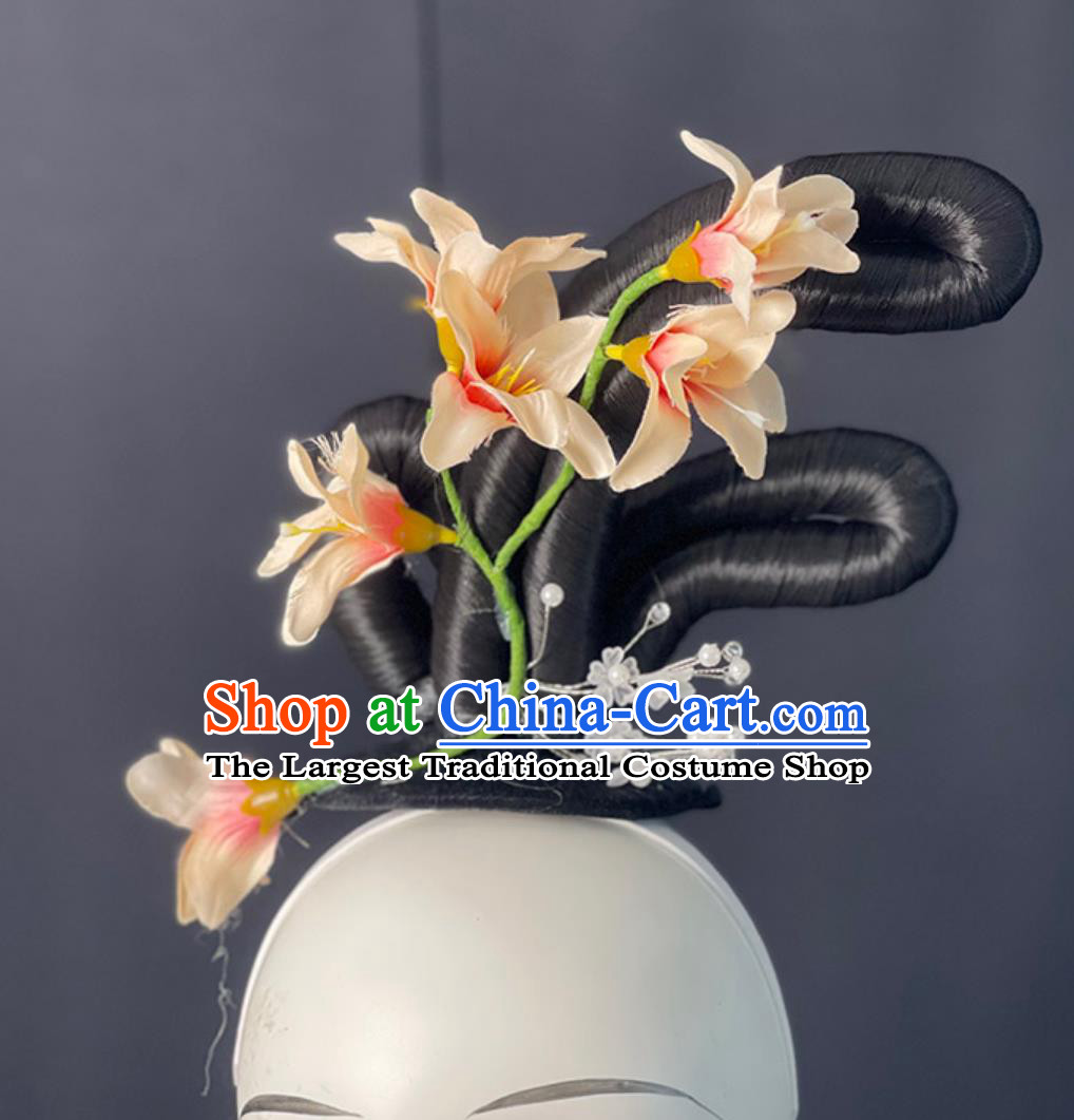 Handmade Tang Dance Dance Wig Chignon Zui Qing Bo Umbrella Dance Hair Jewelries Chinese Classical Dance Headpieces