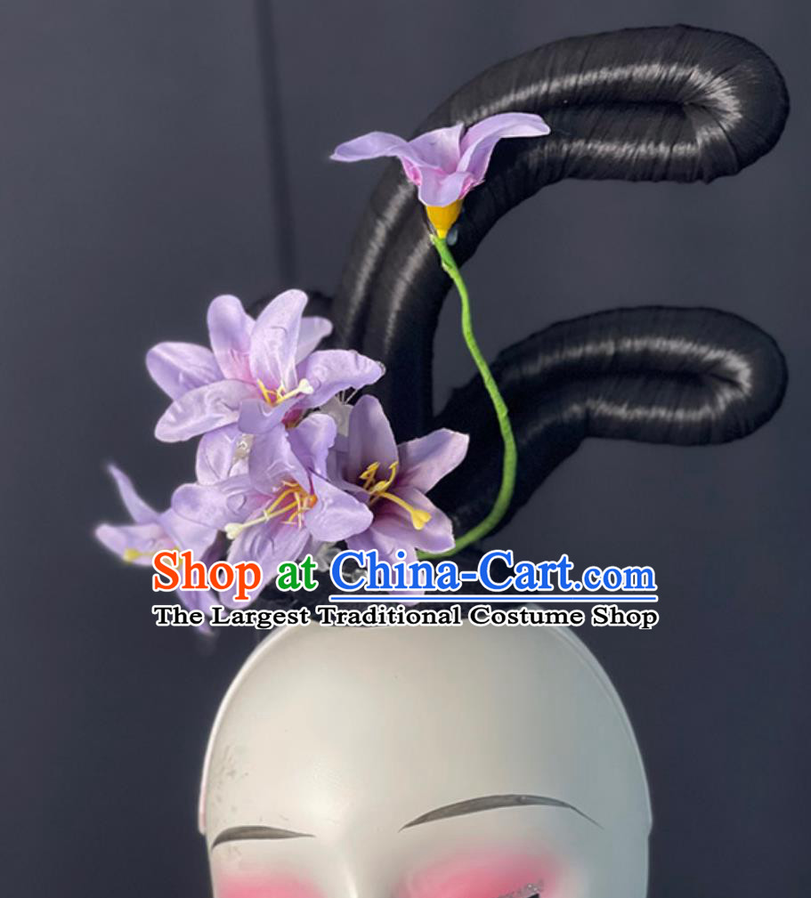 Chinese Classical Dance Headpieces Handmade Hanfu Dance Wig Chignon Zui Qing Bo Umbrella Dance Hair Jewelries