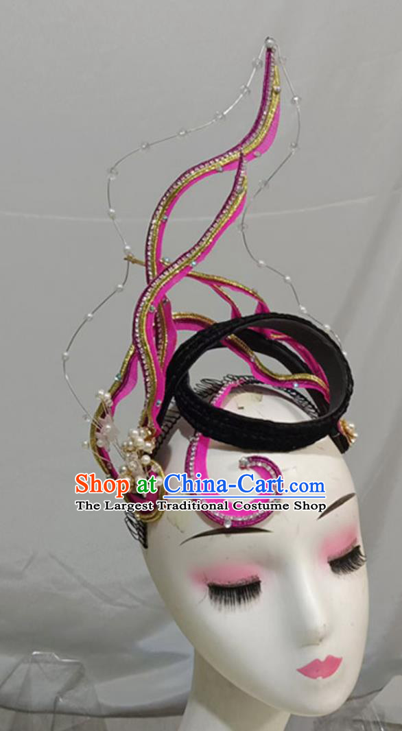 Women Group Dance Headgear Chinese Classical Dance Pink Headpiece Handmade Opening Dance Hair Jewelry