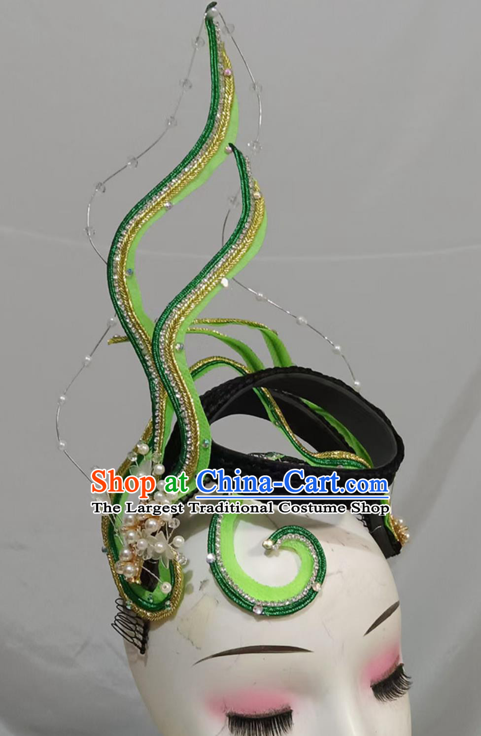 Handmade Opening Dance Hair Jewelry Women Group Dance Headgear Chinese Classical Dance Green Headpiece