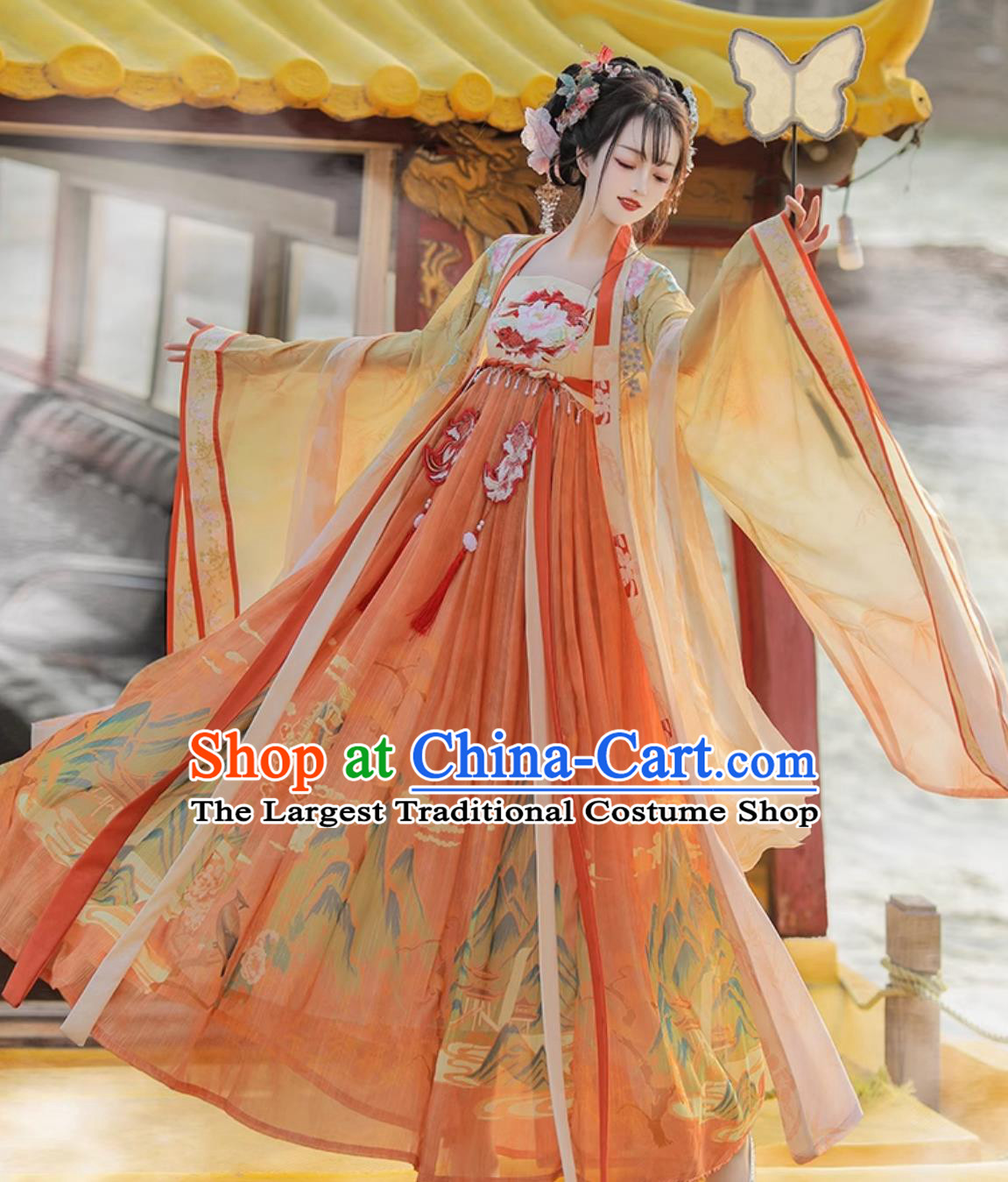 Ancient China Goddess Clothing Chinese Traditional Yellow Hanfu Dress Tang Dynasty Palace Princess Costume