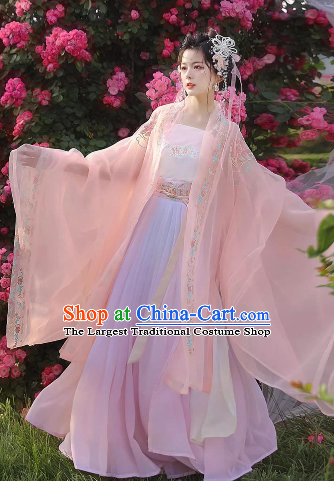 Chinese Embroidered Pink Hanfu Dress Ancient China Song Dynasty Woman Costume Traditional Dance Clothing